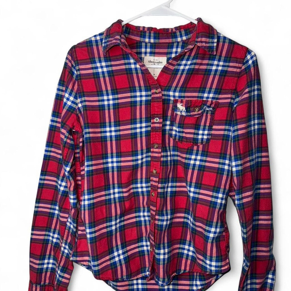 Abercrombie & Fitch Red and Blue Plaid Button-Down Shirt